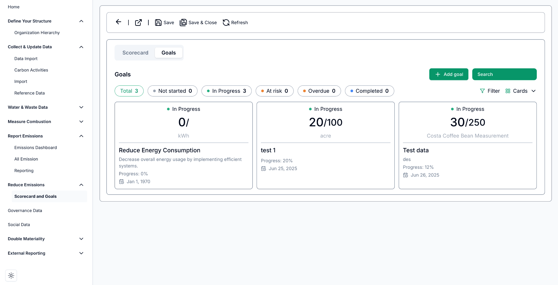 Transparabl Platform — Goals Dashboard